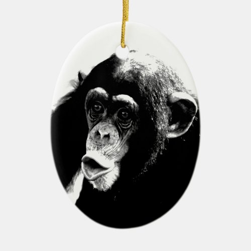 Black White Chimpanzee Ceramic Ornament