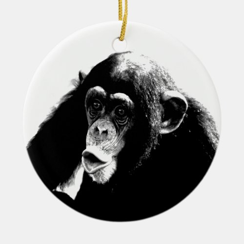 Black White Chimpanzee Ceramic Ornament