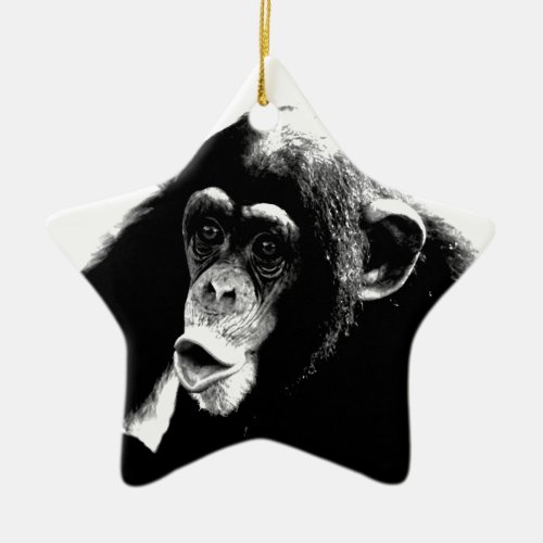 Black White Chimpanzee Ceramic Ornament