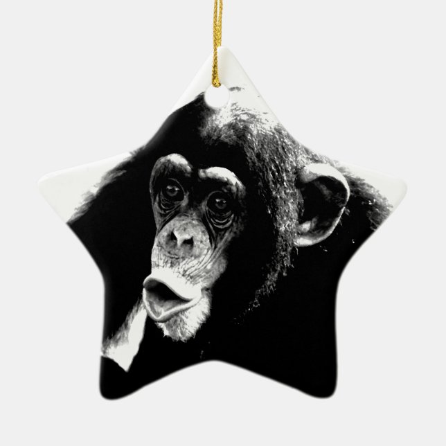 Black White Chimpanzee Ceramic Ornament (Front)