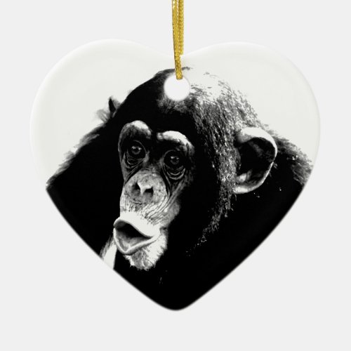 Black White Chimpanzee Ceramic Ornament