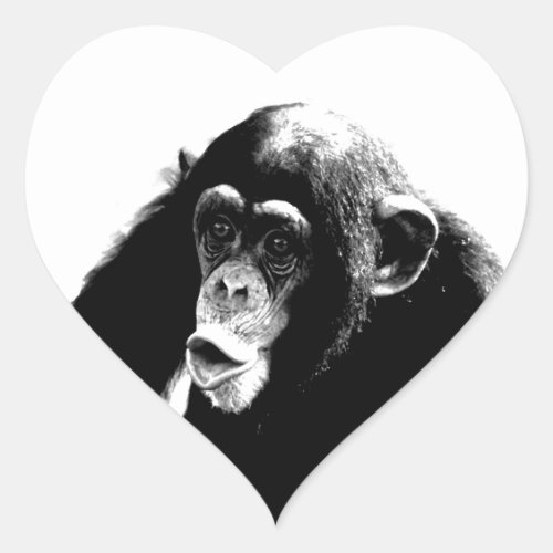 Black White Chimpanzee Heart Sticker