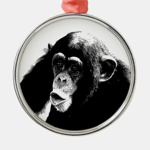 Black White Chimpanzee Metal Ornament