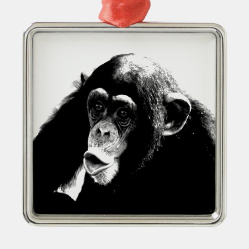 Black White Chimpanzee Metal Ornament