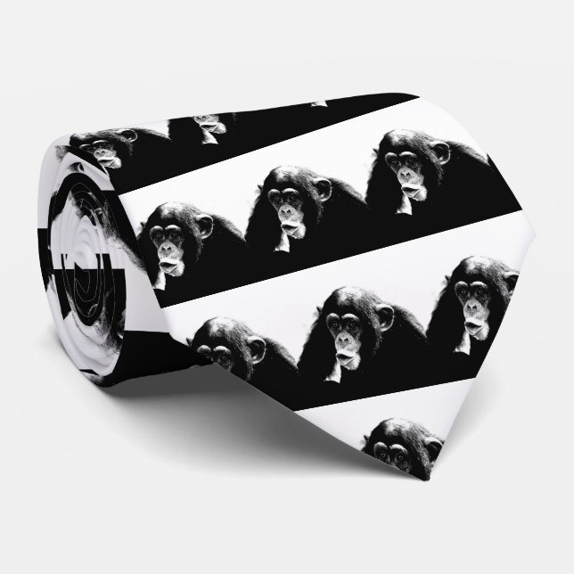 Black White Chimpanzee Neck Tie (Rolled)