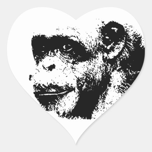 Black  White Chimpanzee Pop Art Heart Sticker