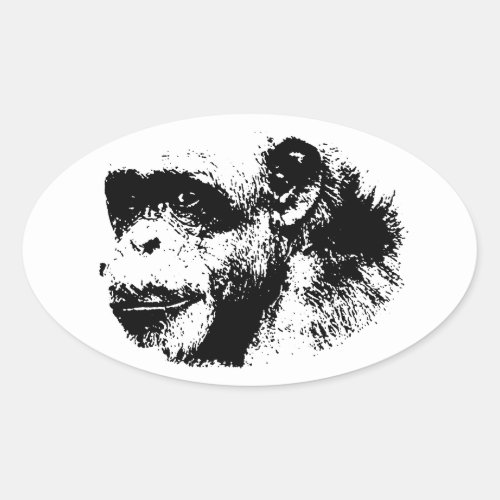 Black  White Chimpanzee Pop Art Oval Sticker