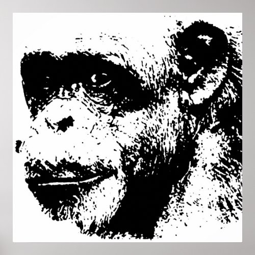 Black  White Chimpanzee Pop Art Poster