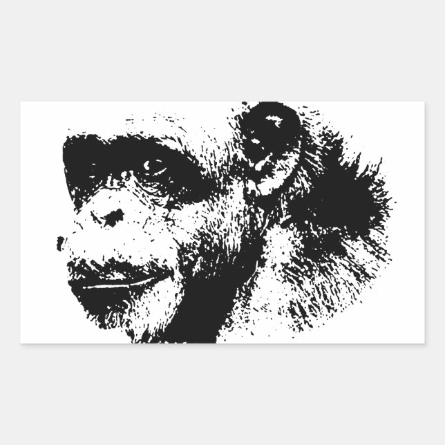 Black & White Chimpanzee Pop Art Rectangular Sticker (Front)