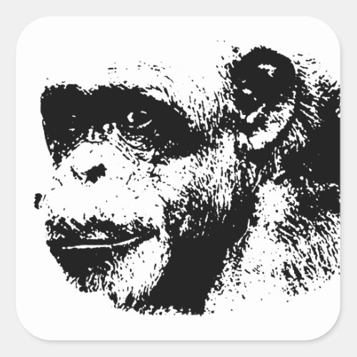 Black  White Chimpanzee Pop Art Square Sticker