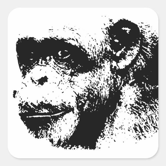 Black & White Chimpanzee Pop Art Square Sticker (Front)