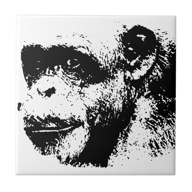 Black & White Chimpanzee Pop Art Tile (Front)