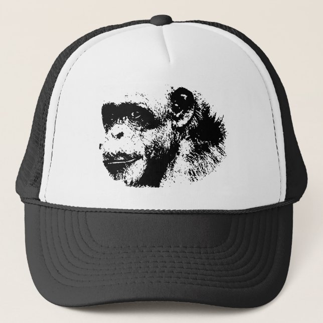 Black & White Chimpanzee Pop Art Trucker Hat (Front)
