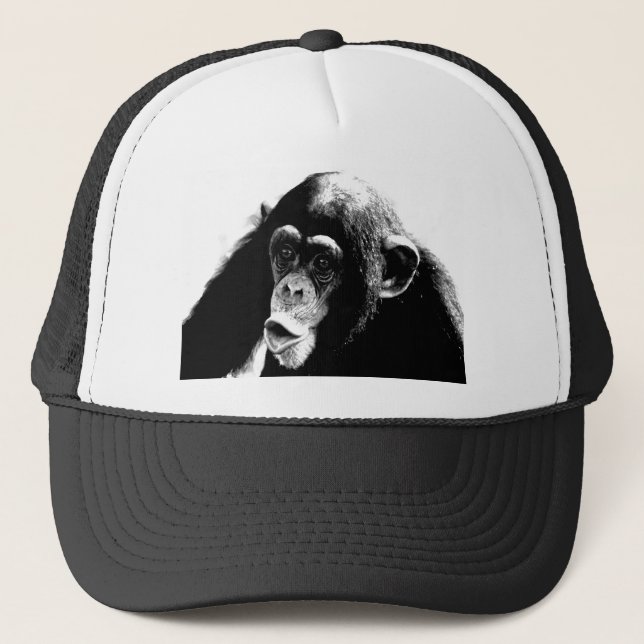 Black White Chimpanzee Trucker Hat (Front)