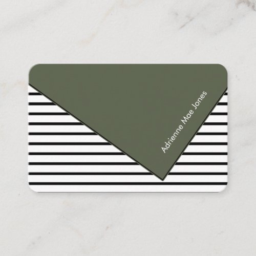 Black White  Chive Green Striped Faux Fold Over Business Card