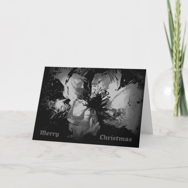 Black & White Christmas card with flower decoratio (Front)