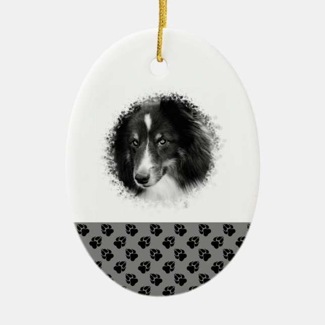 Black & White Christmas Custom Pet Photo Template Ceramic Ornament (Front)