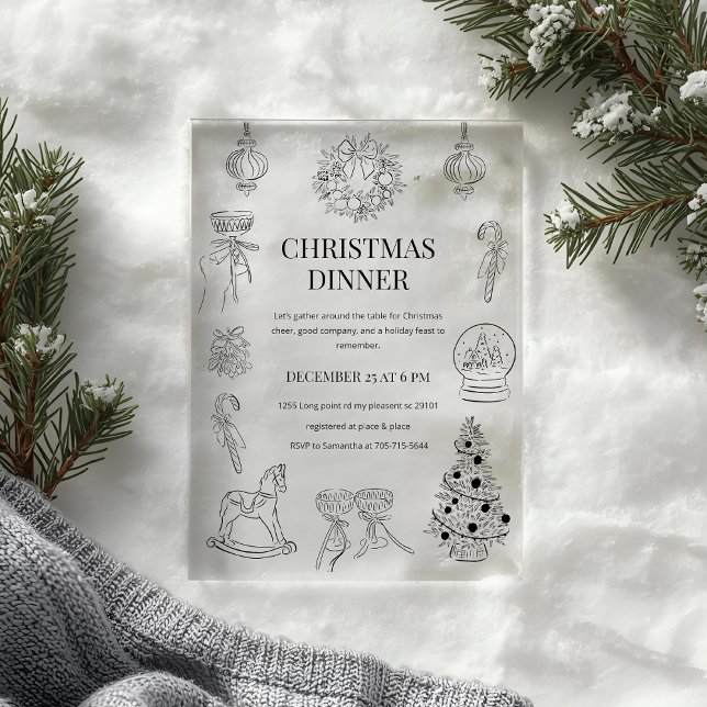 Black & White Christmas Dinner   Acrylic Invitations (Creator Uploaded)