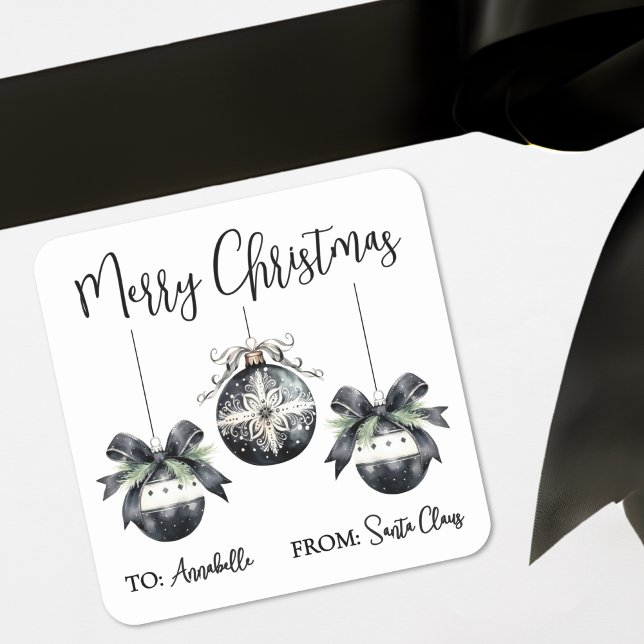 Black White Christmas Gift Tag Sticker (Black White Christmas Gift Tag Sticker)