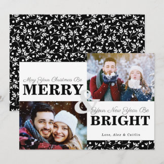 Black & White Christmas Greenery 2-Photo Card