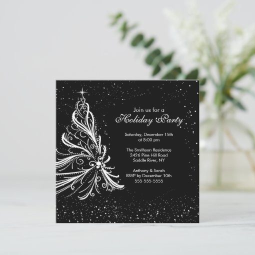 Black White Christmas Holiday Party Invitation | Zazzle