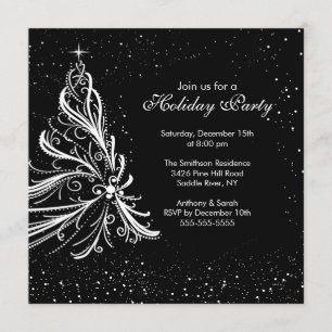 Black White Christmas Holiday Party Invitation