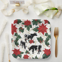 Black & White Christmas Holstein Dairy Cows Floral