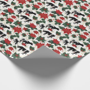 Black & White Christmas Holstein Dairy Cows Floral Wrapping Paper