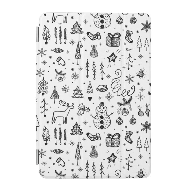 Black & White Christmas Icons Pattern – Cute  iPad Mini Cover (Front)