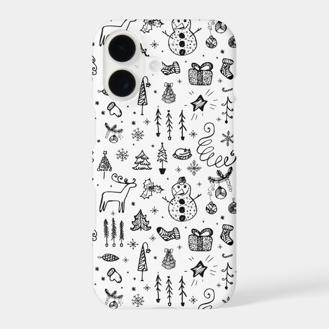 Black & White Christmas Icons Pattern – Cute  iPhone Case (Back)