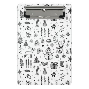 Black & White Christmas Icons Pattern – Cute  Mini Clipboard