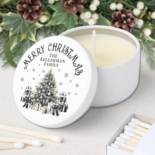 Black White Christmas Mini Candle Favors (Black White Elegant Christmas Tree Mini Candle Favors)