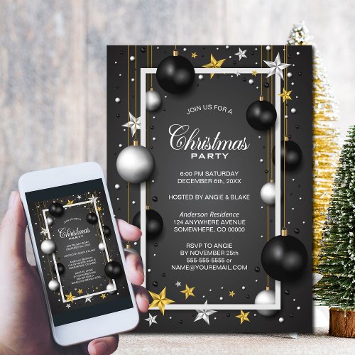 Black White Christmas Ornament Christmas Party Invitation