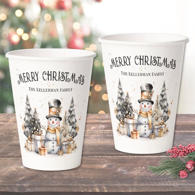 Black White Christmas Paper Cups (Black White Festive Winter Merry Christmas Paper Cups)