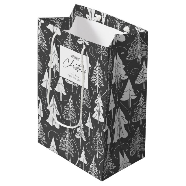 Black White Christmas Pattern#5 ID1009 Medium Gift Bag (Front Angled)
