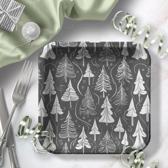 Black White Christmas Pattern#6 ID1009 Paper Plates (Creator Uploaded)