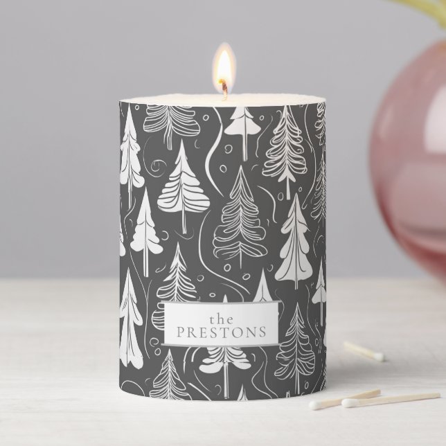 Black White Christmas Pattern#6 ID1009 Pillar Candle (In Situ)
