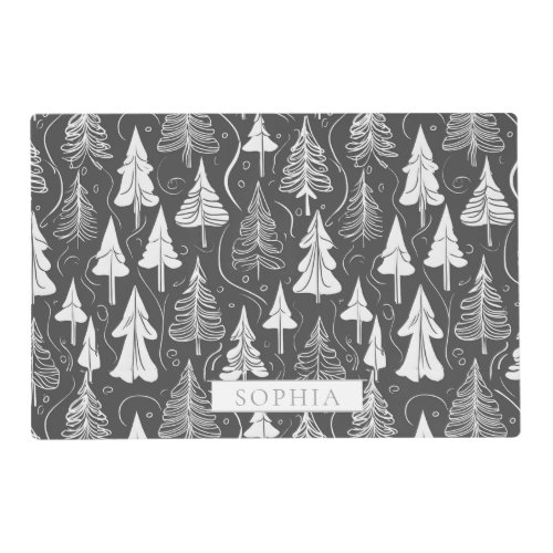 Black White Christmas Pattern6 ID1009 Placemat