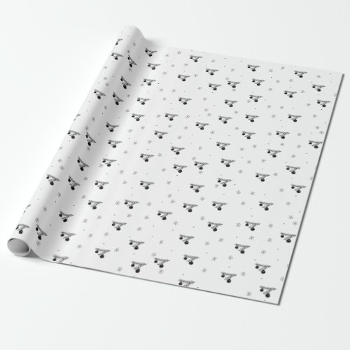 Black White Christmas Pattern Ornaments Snow Wrapping Paper