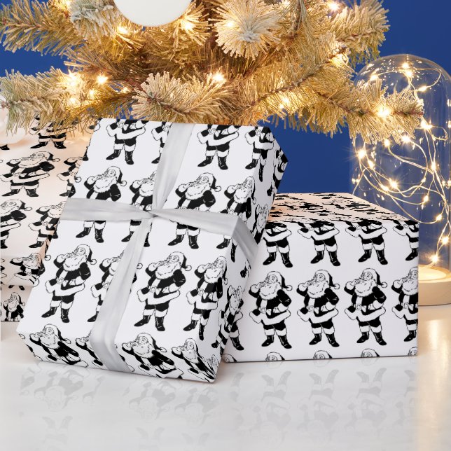Black & White Christmas Santa Wrapping Paper (Holidays)