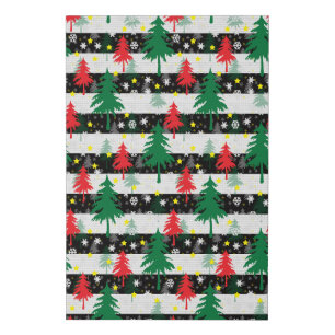 Black White Christmas Snow Stripes Red Green Trees Faux Canvas Print
