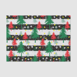 Black White Christmas Snow Stripes Red Green Trees Tissue Paper