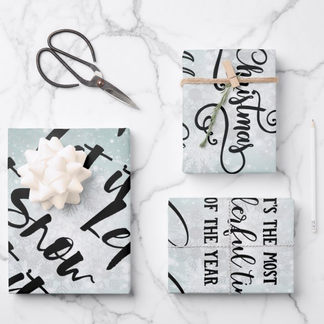 Black,White,Christmas,Snowflake,Holiday Quote,Gift Wrapping Paper Sheets (Front)