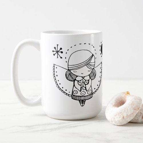 Black  White Christmas Star Angel Heart Tree Coffee Mug