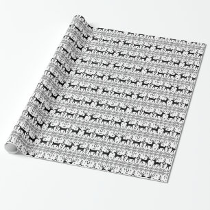 Black White Christmas Sweater Reindeer Holiday Wrapping Paper