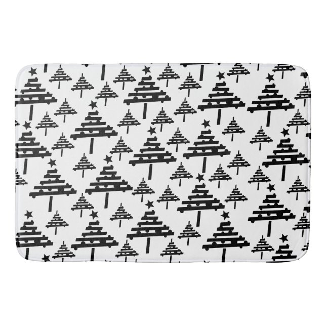Black White Christmas Tree Abstract Pattern  Bath Mat (Front)
