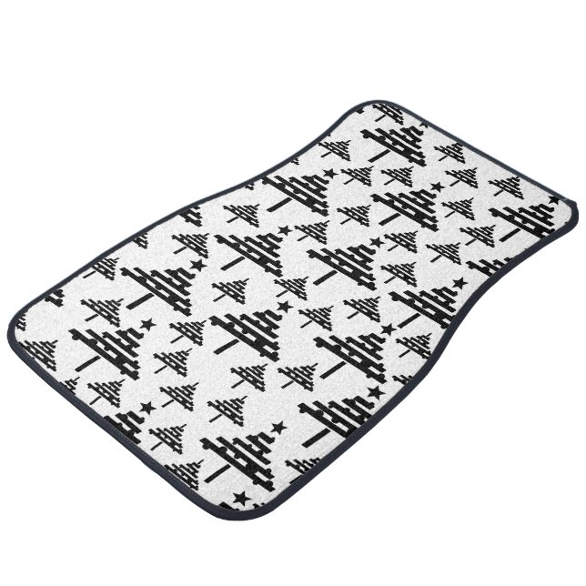 Black White Christmas Tree Abstract Pattern Car Floor Mat (Angled)