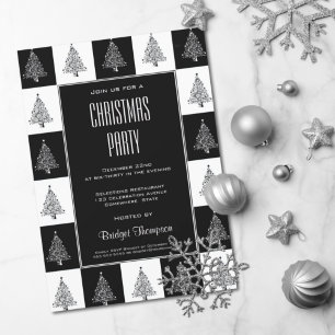 Black White Christmas Tree Christmas Party Invitation