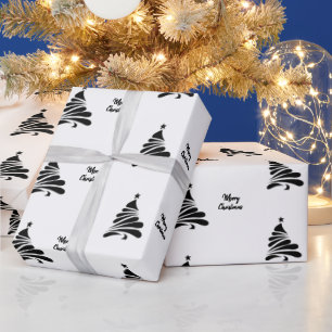 Black White Christmas Tree Gift Wrapping Paper