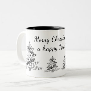 Black White Christmas tree Holiday New year Two-Tone Coffee Mug